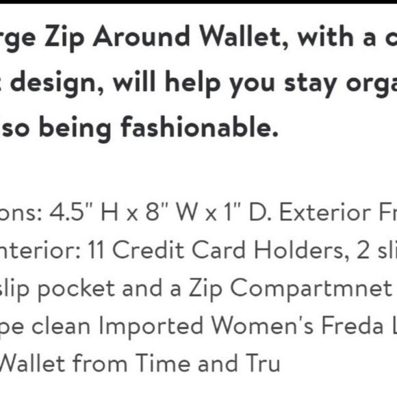 Time and Tru Women's Freda Large Zip Around Wallet - Picture 4 of 5